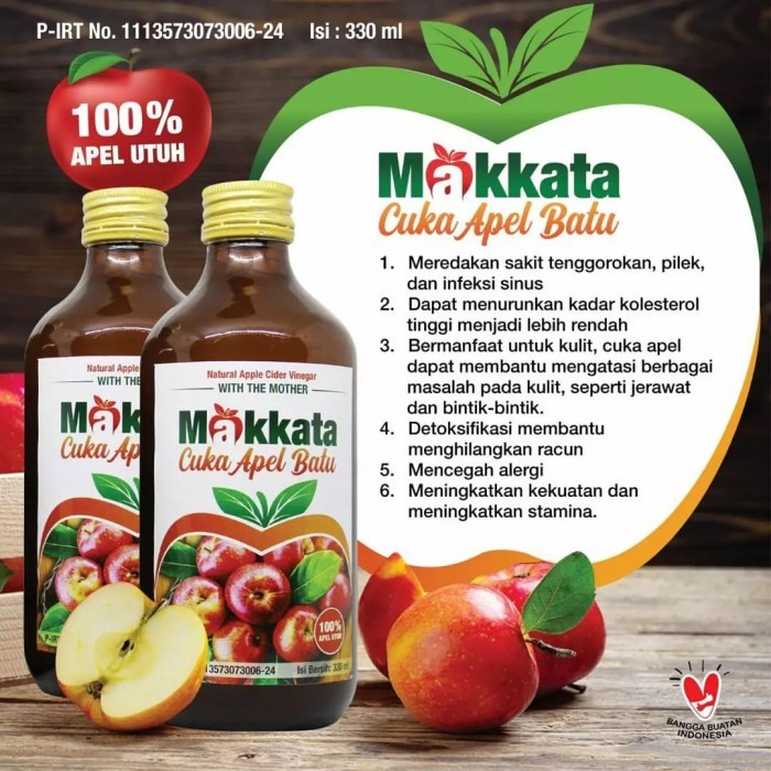 Cuka Apel Original Makkata With The Mother 330ml - Apple Cider Vinegar - Cuka Nanas Untuk Diabetes