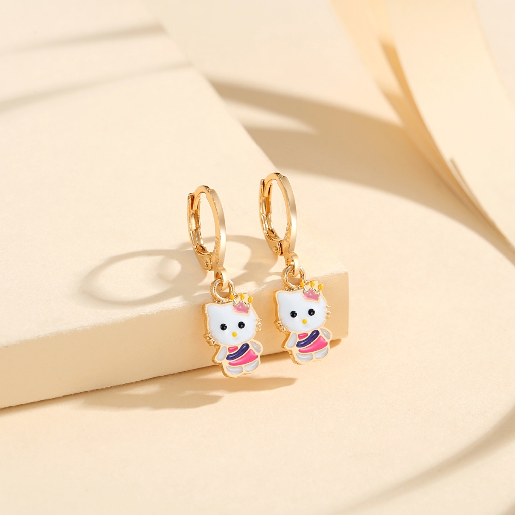 LM539【COD】 Anting Anak Titanium Lapis Emas Perhiasan Imitasi Lucu Kitty Anting Anti Luntur