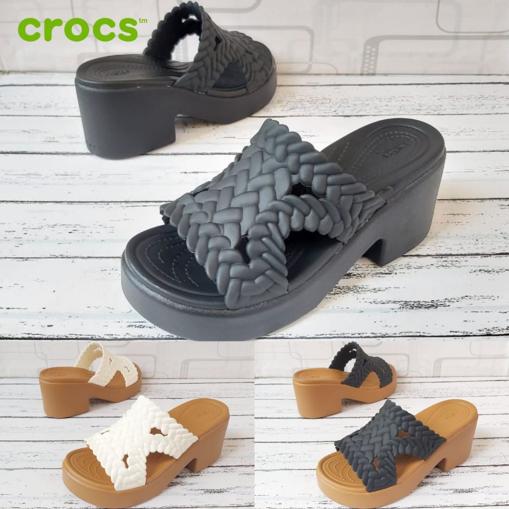Crocs Brooklyn Woven/Sandal Crocs Wedges Women/Sandal Wedges Wanita/Sandal Hak Tinggi Wanita