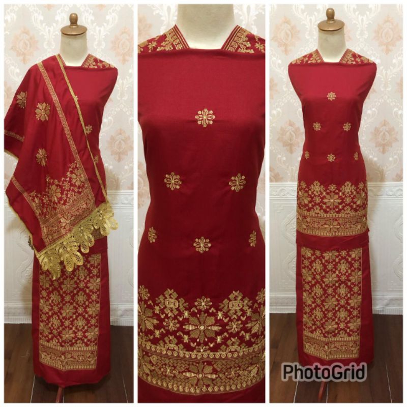 Bahan Baju Kurung Bordir Set Selendang/Bahan Katun Baloteli/Motif Bordir Songket Melayu Bintang