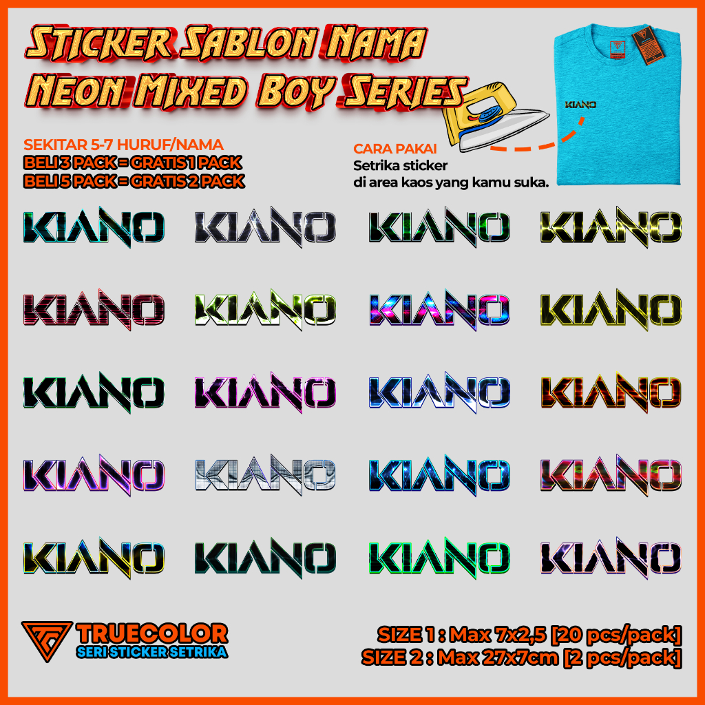 

TRUECOLOR 20pcs Sticker Kain Label Nama Kaos, Sablon Setrika Custom Nama – NEON MIXED Series