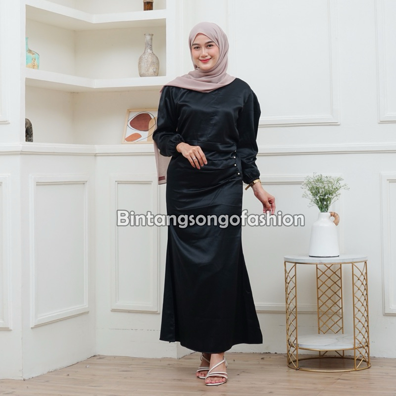 TERBARU ELORA DRESS BAJU KONDANGAN WANITA AMARA DRESS - DRESS KEKINIAN FIT BODY  DUYUNG SATIN SILK P