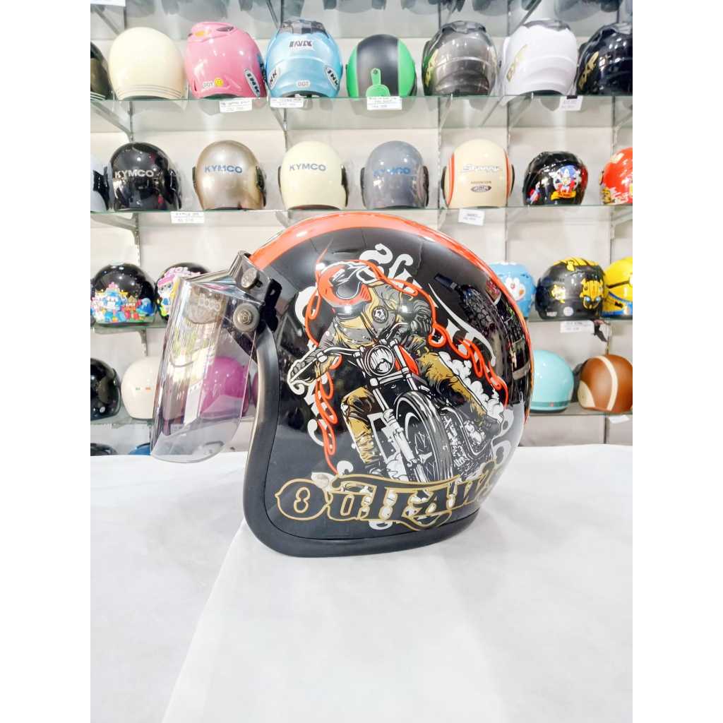 HBC Helm Motif Outlaws Warna Hitam Glossy Kaca Bogo Original Standar Keamanan SNI COD PackBubbleWrap