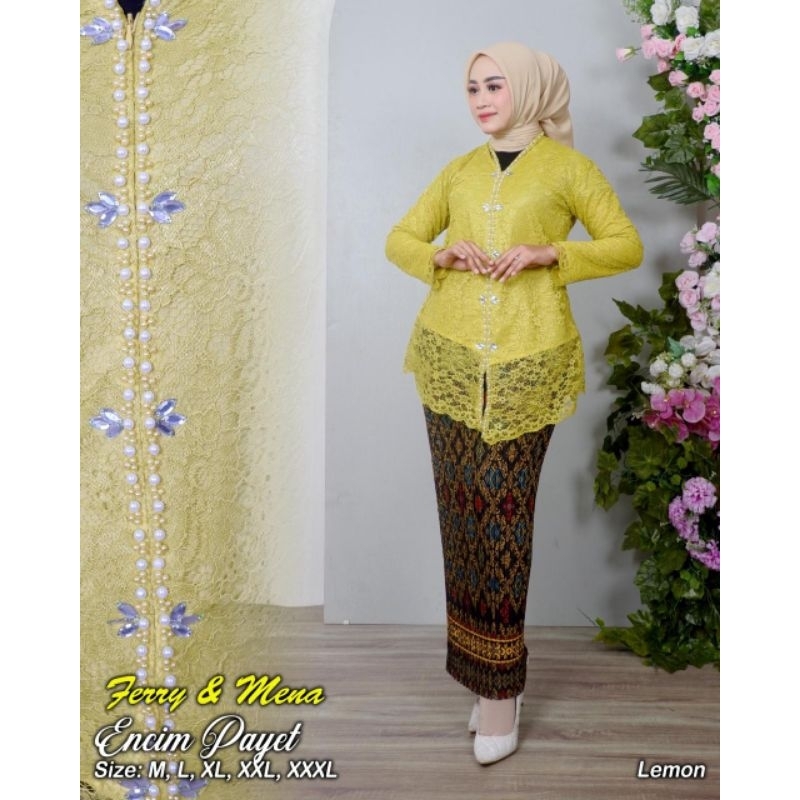 Setelan Kebaya encim brukat Payet jumbo Ld 130 XXXL