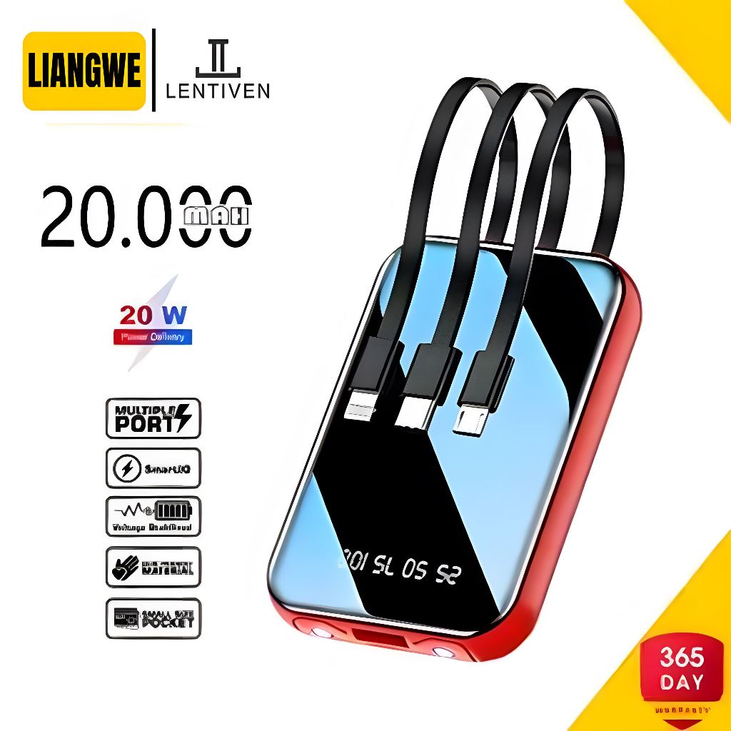 LIANGWE LENTIVEN Powerbank 20000mAh 3USB Fast Charging Full Capacity