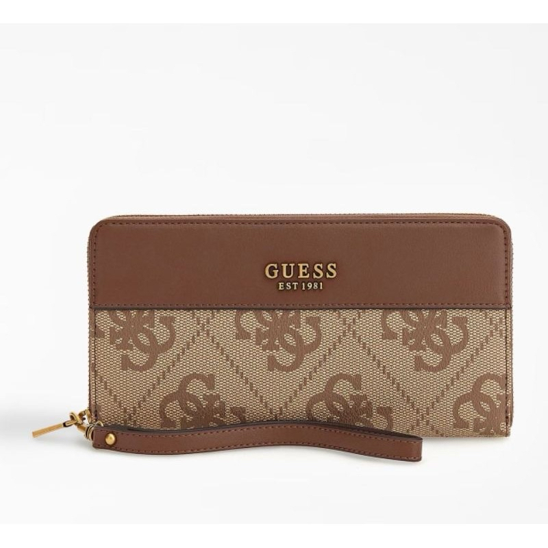 Dompet guess berta long wallet bifold zipper with box strap, wrislet and handle