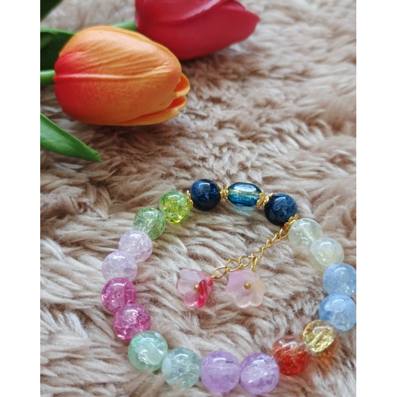 Bracelet Glass Beats, Gelang Manik Kaca Cristal, Gelang Aesthetic Warna Warni, Luxury Jewelry