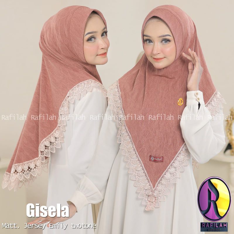 Gisela rafilah jilbab instan bergo renda mewah pesta premium