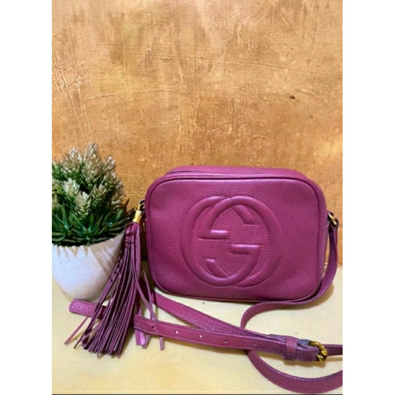 Gucong soho cambag kulit asli fuschia