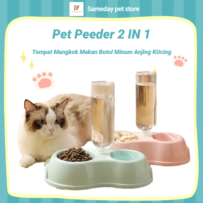 Tempat Makan Kucing Otomatis 500ml Tempat Minum Kucing Otomatis Mangkok Kucing Wadah Makanan Pet