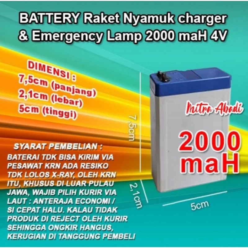 Batre Emergency Lamp 2000 mAh aki 4v