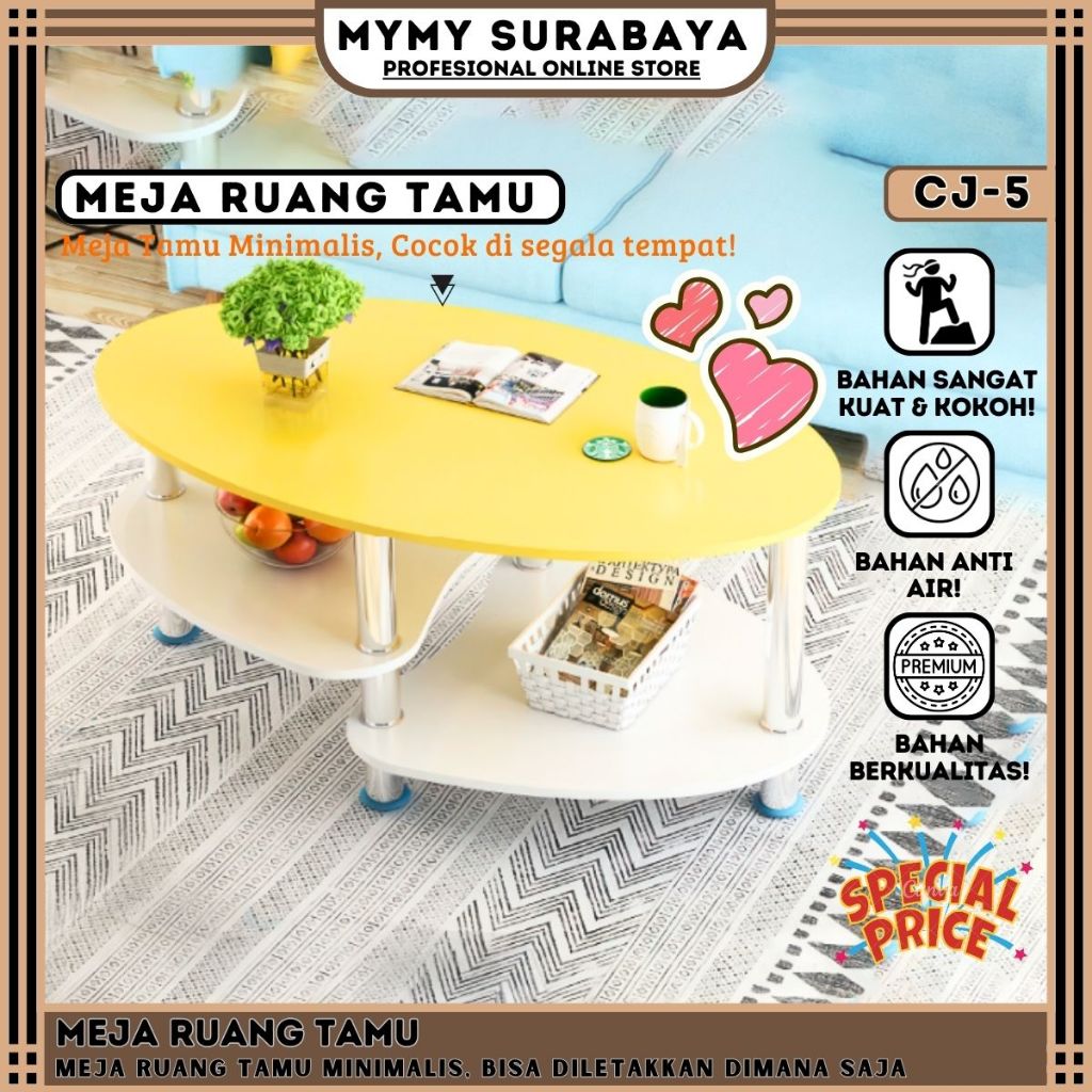MYMY.SURABAYA Meja Ruang Tamu Sofa Meja Tamu Minimalis Meja Cofee Aesthetic Meja Oval Meja Kopi Mini