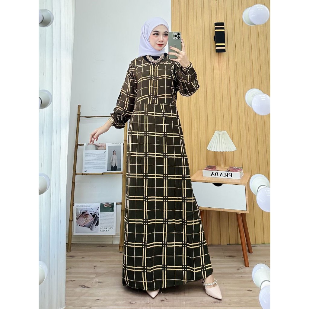 Gamis Rayon Premium/Gamis Motif Kotak-Kotak/Gamis Kekinian