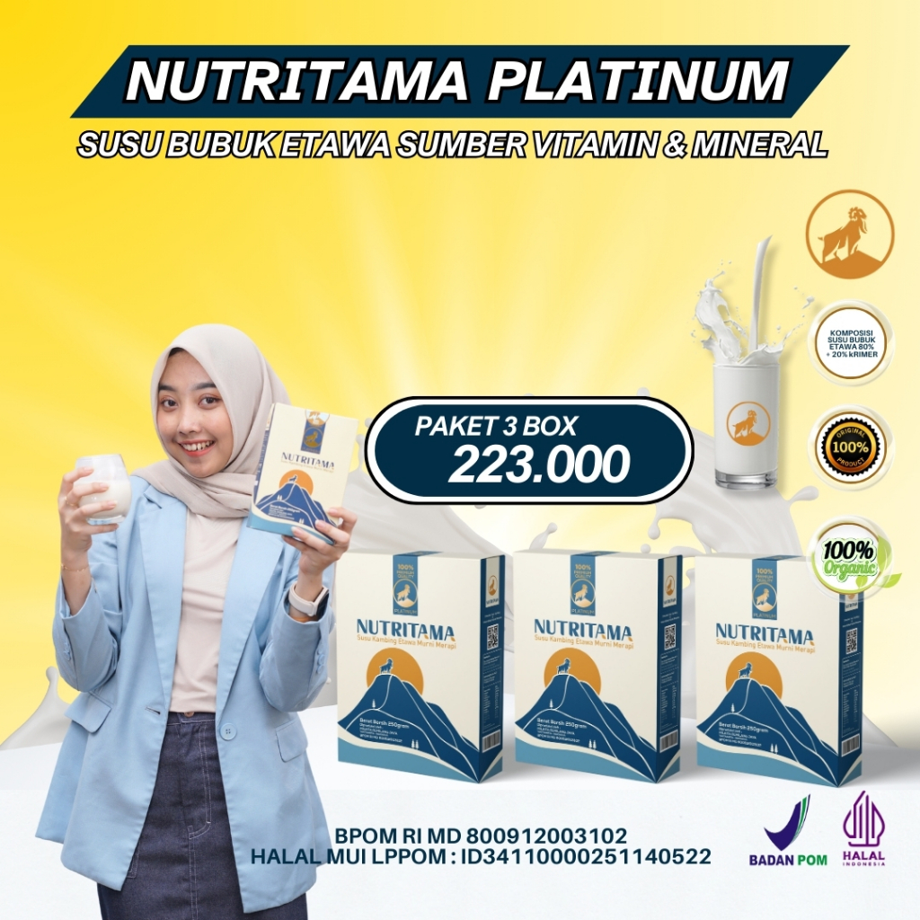 

Nutritama Platinum 3 BOX - Susu Etawa Untuk Terapi Tulang & Sendi - 3 Varian Rasa