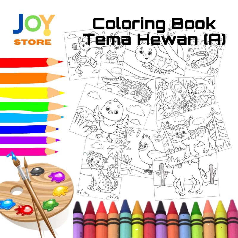 

Kertas Coloring Mewarnai untuk Anak TK / SD A4 dan A5 150 gsm - Coloring Paper Tema Hewan (A) - Toko Joy Store