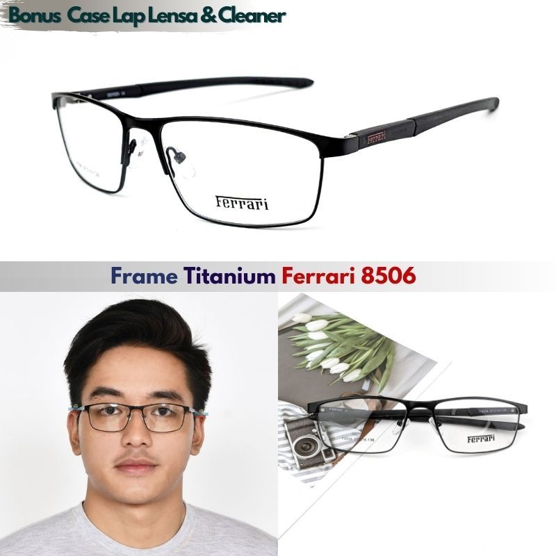 Frame Kacamata Pria Sporty Minus Titanium Ferrari F8506 Premium Lensa Normal Baca Anti Radiasi Photo