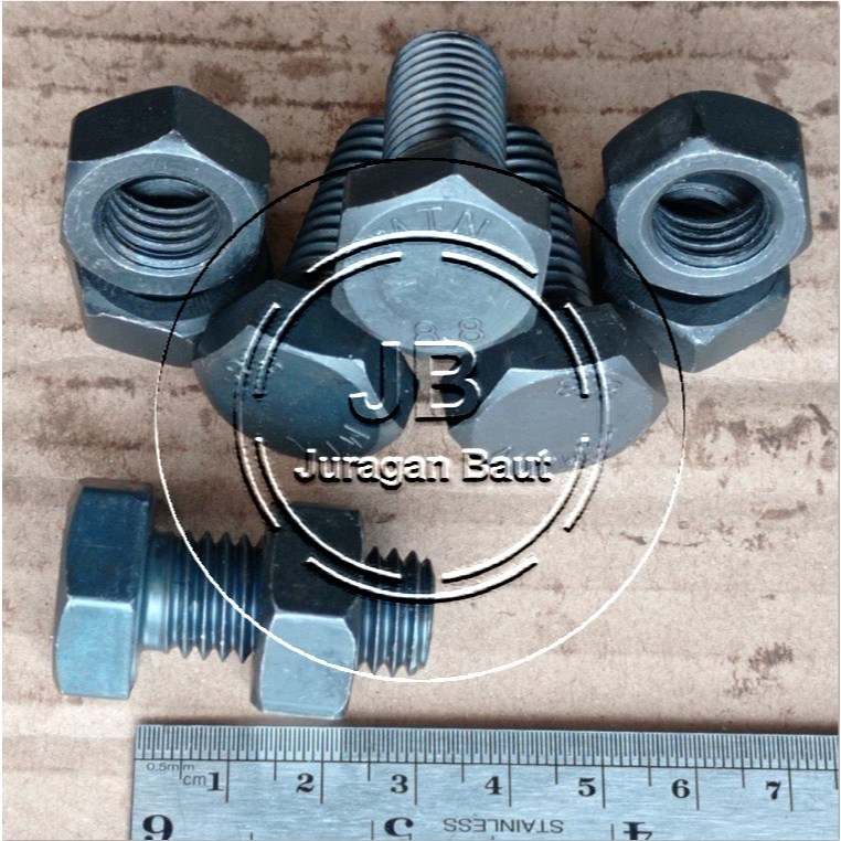 BAUT BAJA KUNCI 22 M14X30 PANJANG 3 CM 3CM GRADE 8.8 HTB M14 X 30 FULL DRAT HITAM BAUT 22 HEXA BOLT 