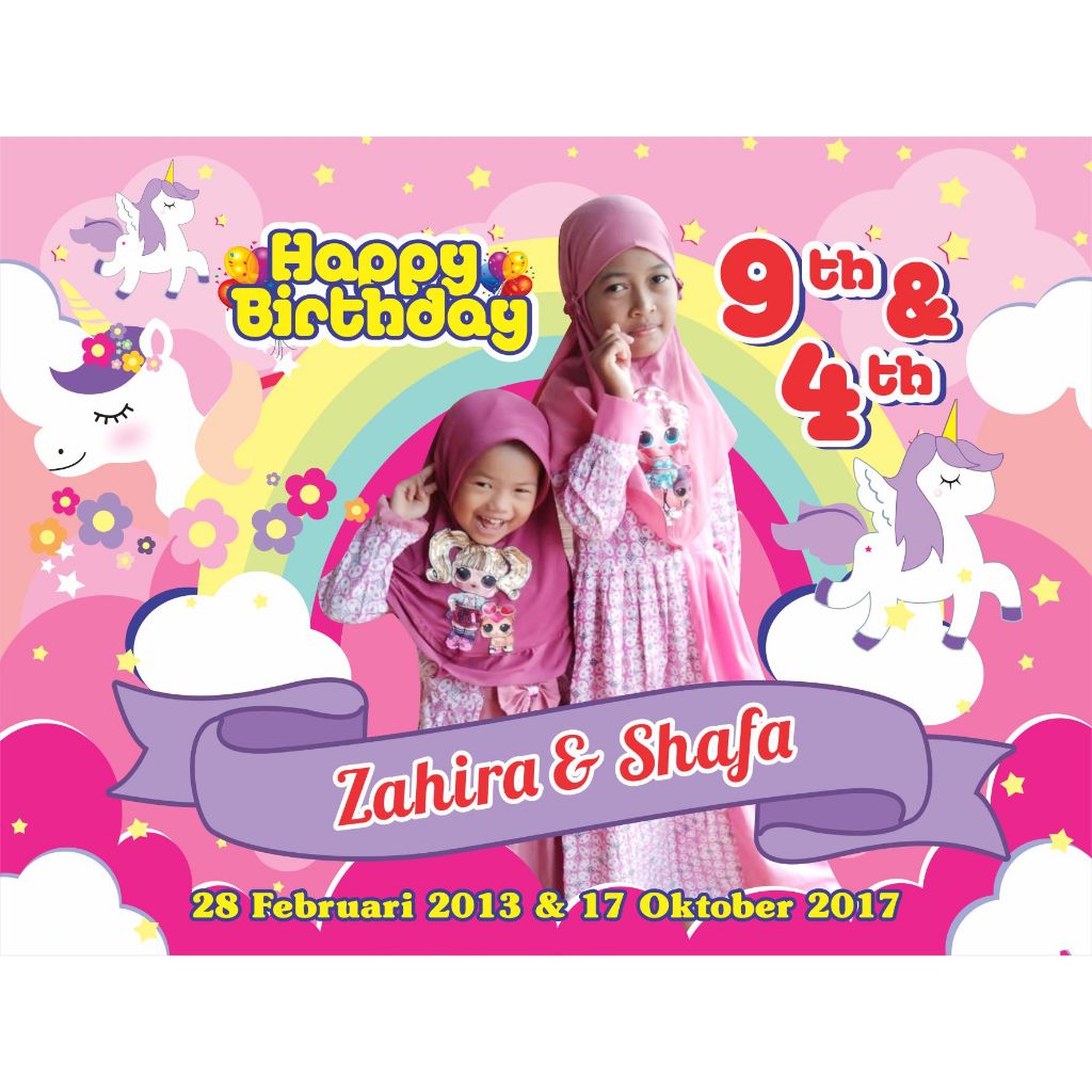 BANNER ULANG TAHUN / BACKDROP ULTAH / SPANDUK ULANG TAHUN UNICORN