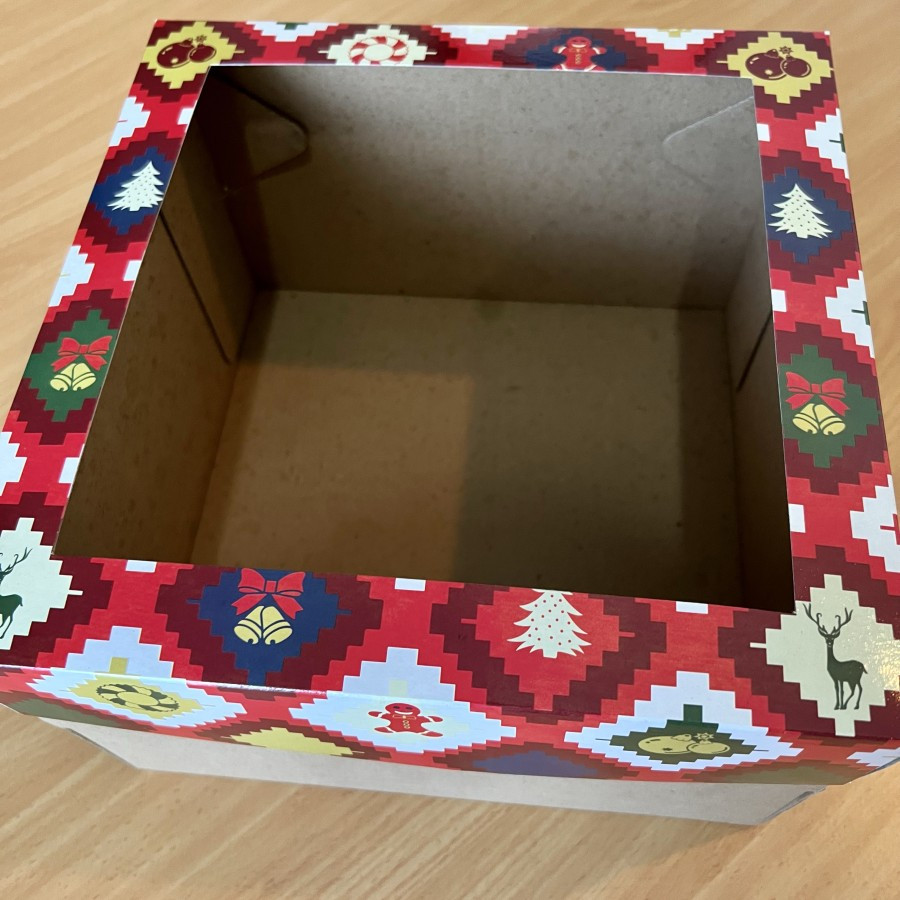 

( 10 pcs ) dus kotak packaging kemasan hamper jendela mika box kue cookis brownis kotak hamper kue motif mozaik christmas uk 25 cm