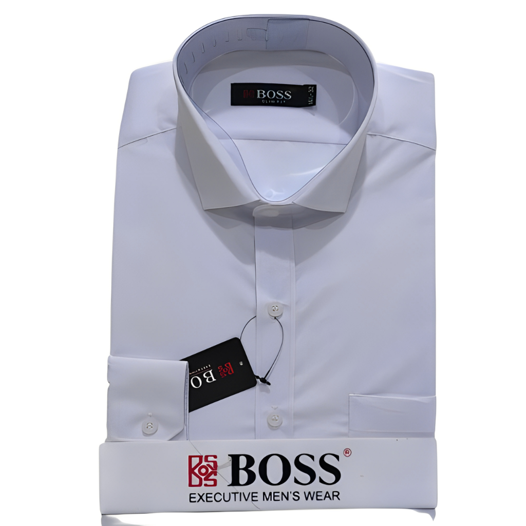 Kemeja Polos Pria Lengan Panjang Putih Slimfit BOSS BEST SELLER
