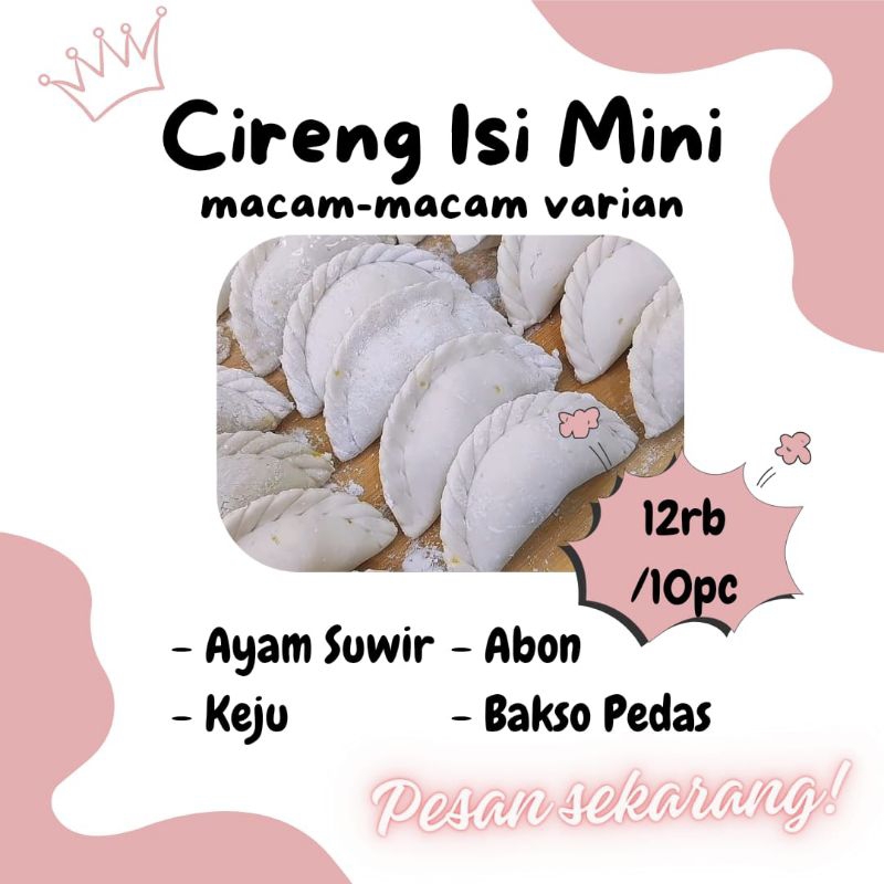 

CIRENG ISI AYAM SUWIR/KEJU/BAKSO PEDAS/ABON