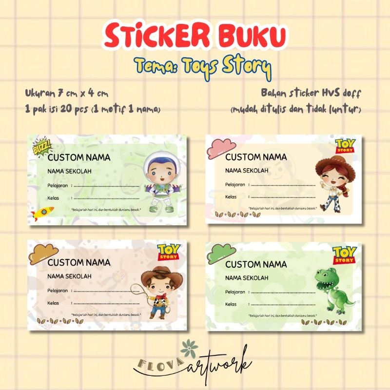 

FLOVA - STIKER LABEL BUKU CUSTOM NAMA TEMA TOYS STORY