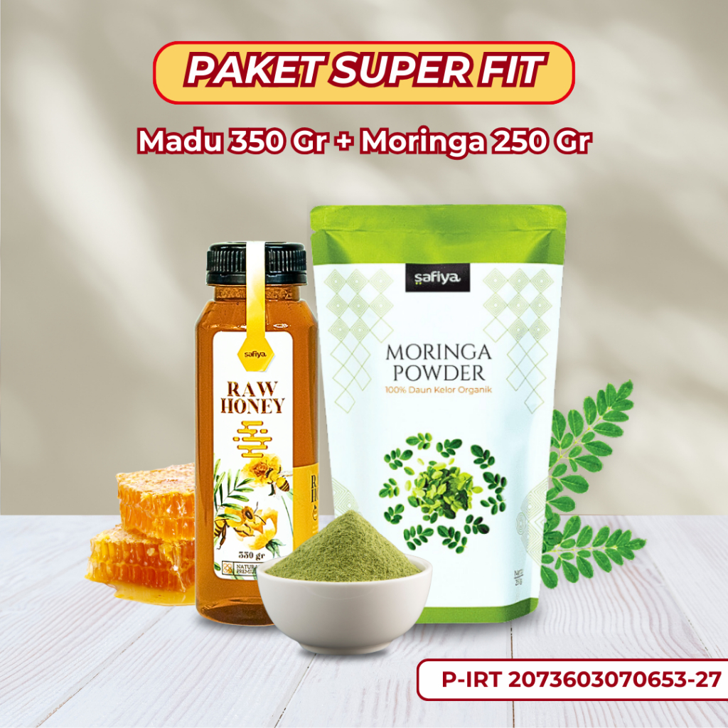 

[PAKET SUPER FIT] Bubuk Daun Kelor 250 Gr + Madu Murni 350 Gr | Safiya Serbuk Moringa Madu Asli