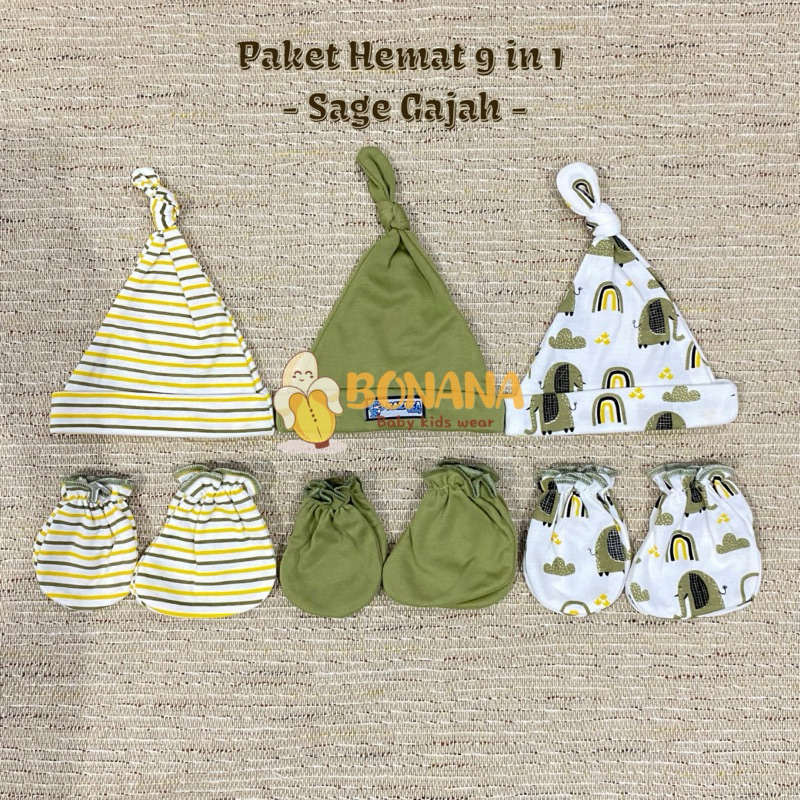 (BONANABABY) Paket Hemat 9 in 1 Topi 3 Pasang Sarung Tangan 3 Pasang Sarung kaki 3 Set Topi / Kupluk
