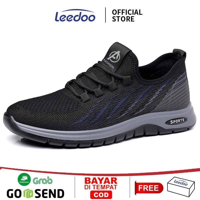 Leedoo Sepatu Sneakers Pria Olahraga Sepatu Kerja Cowok Lari Shoes Jogging Kekinian Hitam MR171