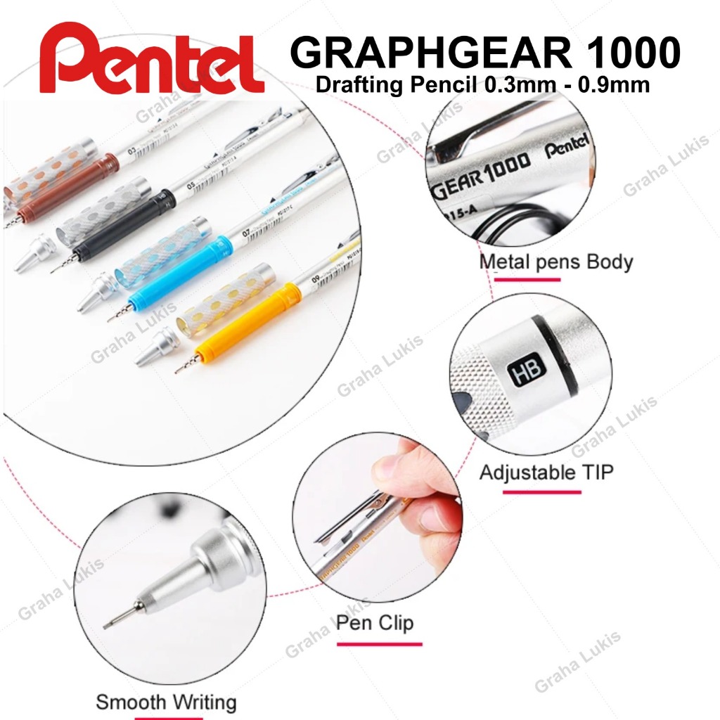 

RB Pentel Graph Gear 1000 Drafting Pencil - 0.3 / 0.5 / 0.7 / 0.9 mm
