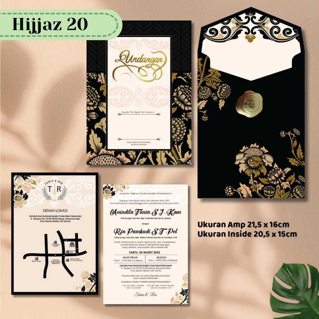 UNDANGAN AMPLOP Mewah VIP Emboss Warna Hitam Cream Elegan HardCover Tebal Hijjaz 20
