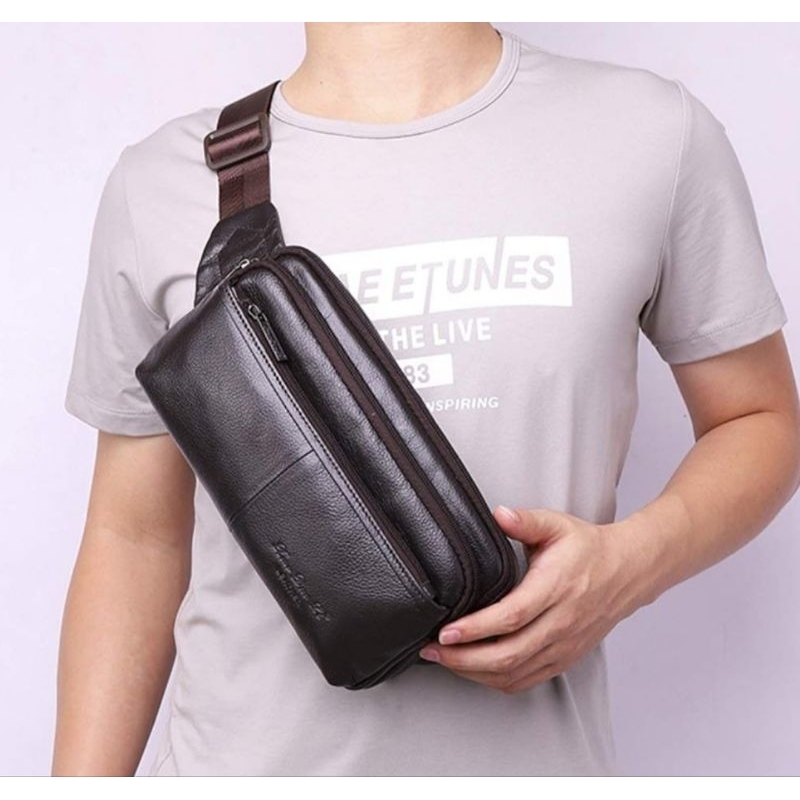 Tas Pinggang Kulit Sapi Asli Import Pria dan Wanita Waist bag Kulit Asli Import Pria dan Wanita Tas 