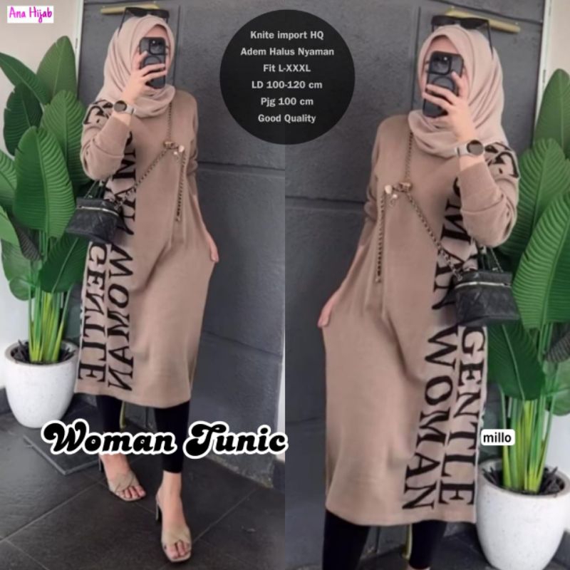 Atasan Jumbo Woman Long Tunik Bahan Kaos Knit Allsize LD100 Melar 120 By Ana Hijab