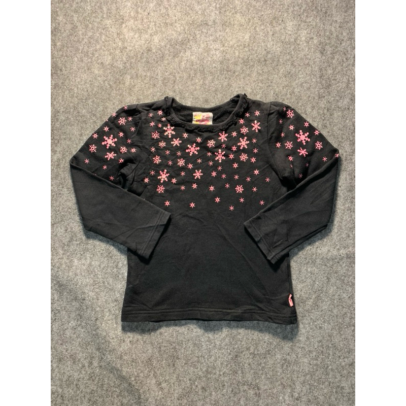 8-15 (Y) Atasan Kaos Oshkosh B’Gosh Hitam Motif Salju Lengan Panjang Anak Perempuan