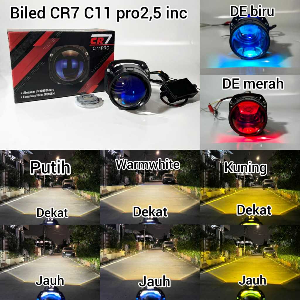 CR7 Lampu Biled CR7 2,5inc C11 Pro Original Blue Lens 3 Warna Tembak Dengan Kipas Pendingin Premium