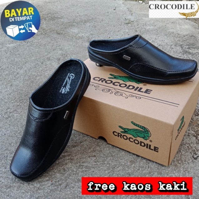 Recomend Sendal Sepatu Pria crocodile 7 Sepatu Sandal Bustong Slop Kulit PU  Cokelat 42