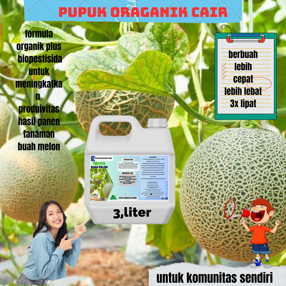 Pupuk Pembesar Buah Melon / Pupuk Cair nutrisi Buah Melon / Obat Penyubur Tanaman Buah Melon