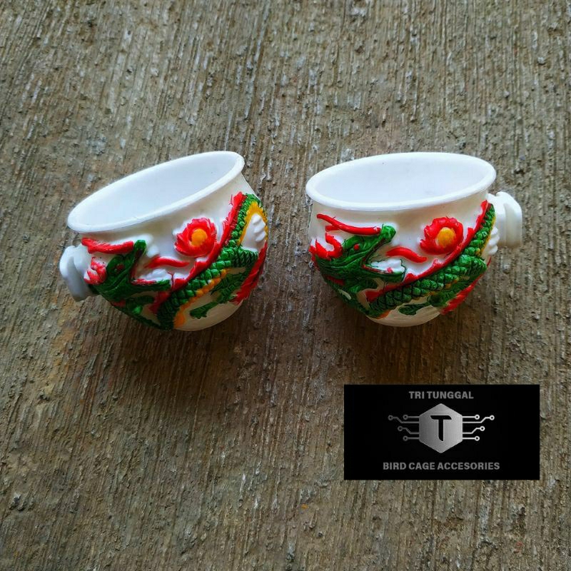 cangkir cepuk burung ukir naga wadah makan minum burung
