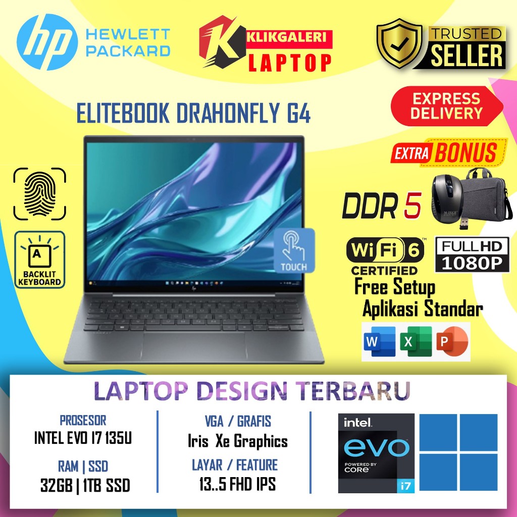 Laptop Slim HP ELITEBOOK DRAGONFLY G4 Intel EVO i7 1355U 32gb ddr5 2tb ssd WIN10PRO