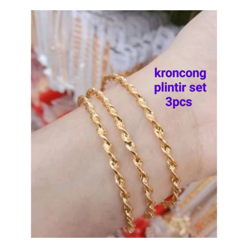 gelang kroncong plintir isi 3 set (mirip emas)