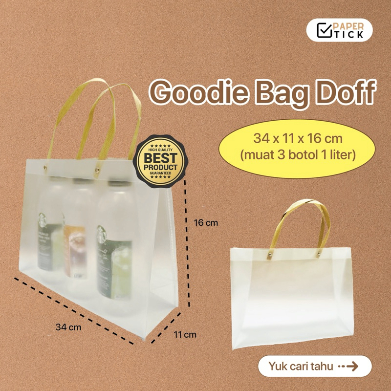 

Goodie Bag Doff 34x11x26 CM / Kantong Hampers / Gift Bag / Kantong Doff Souvenir Tali Coklat ISI 3 BOTOL 1 LITER