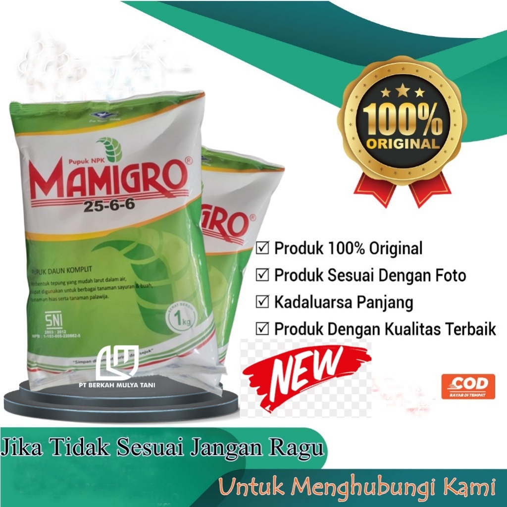 Pupuk Daun Komplit NPK Mamigro 25 6 6 Kemasan 1 Kg Mamigrow Hijau