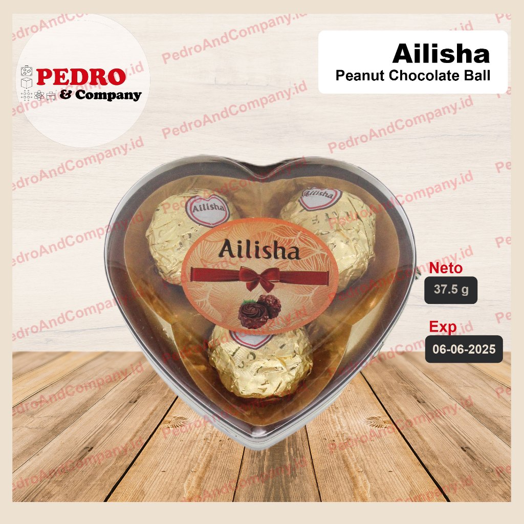 

Ailisha Peanut chocolate ball wafer 37.5 gram 3pc coklat hati heart shape