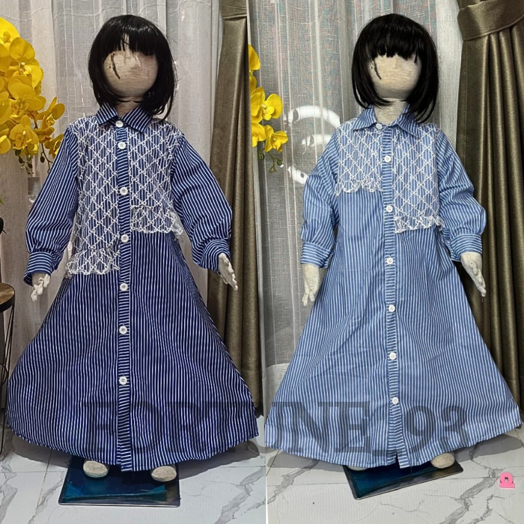 ✔️✔️Gamis Salur Mix Brukat Anak Perempuan katun Import Full Kancing Aktif Rompi Brukat Usia 3 - 12 T