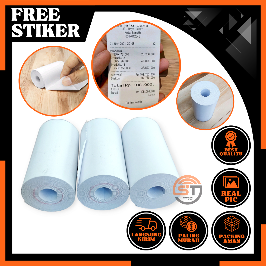 

1ROL Kertas Struk Thermal Paper Roll 57x30 58x30 Printer 58 MM Mini Termal EDC Cetak Print Bluetooth Polos A301