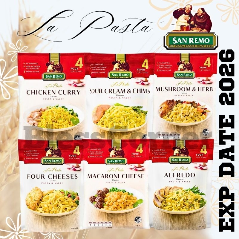 

San Remo La Pasta 120gr Halal San Remo La Pasta Four Cheese Macaroni and Cheese Mushroom and Herb Sour Cream and Chives Alfredo Chicken Curry San Remo Pasta San Remo Pasta Sauce La Pasta Cheese