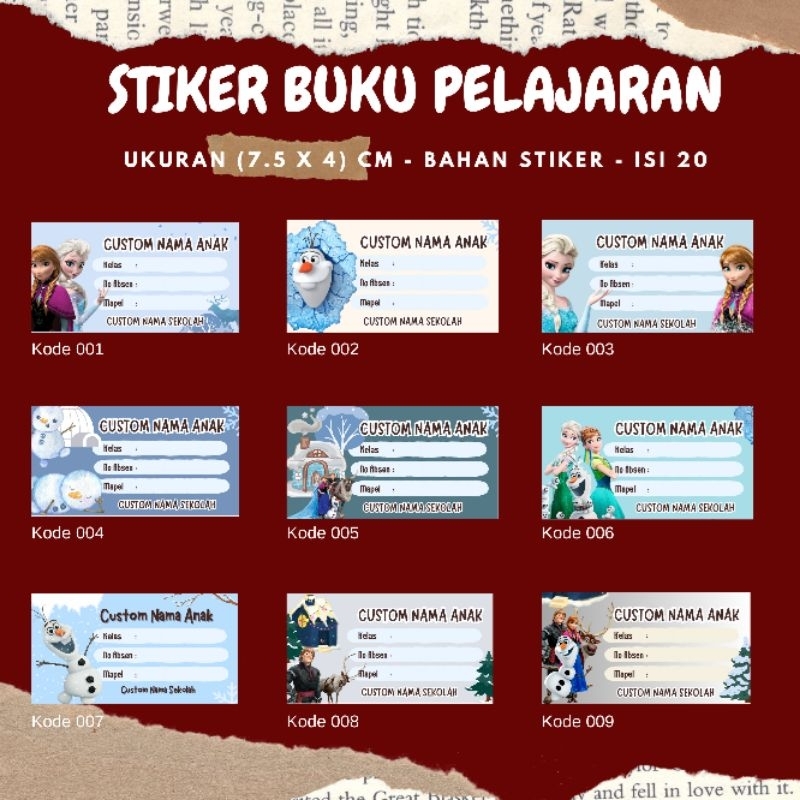 

STIKER BUKU PELAJARAN ANAK SEKOLAH ISI 40 PCS FROZEN