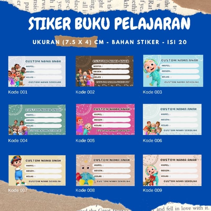 

STIKER BUKU PELAJARAN SEKOLAH CUSTOM NAMA COCOMELON ISI 40 pcs