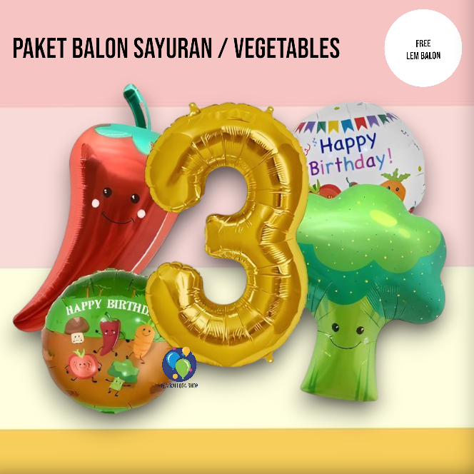 Paket Balon Sayuran Jumbo Angka / Set Dekorasi Ulang Tahun Anak