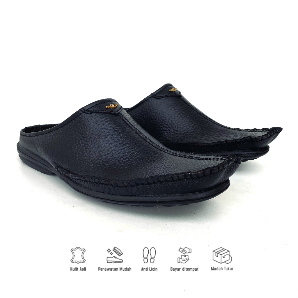 Sepatu Kulit Asli Pria Bustong Selop Slop Cowok Terbaru